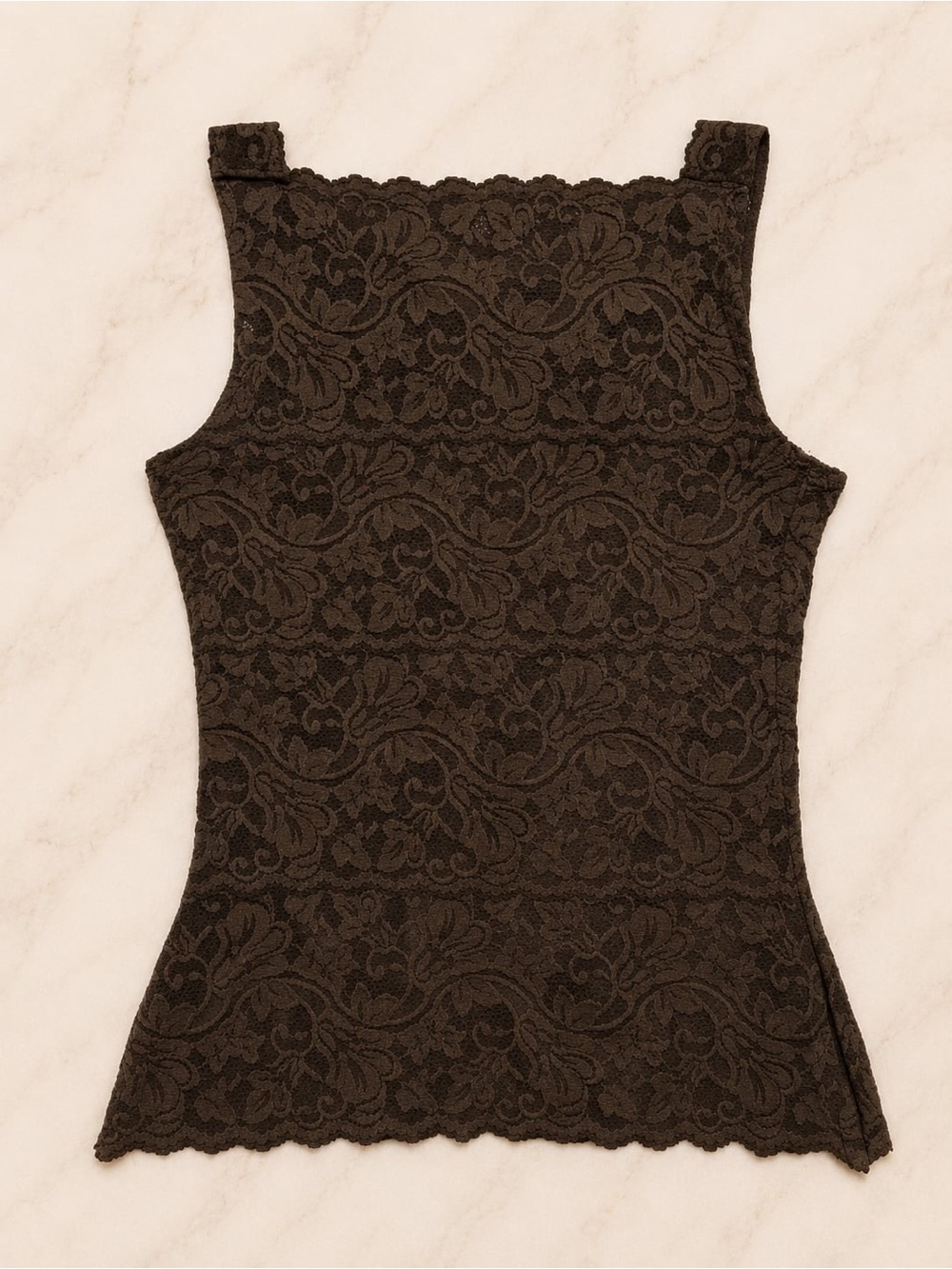 Lace Knit Square Neck Tank Top - Brown